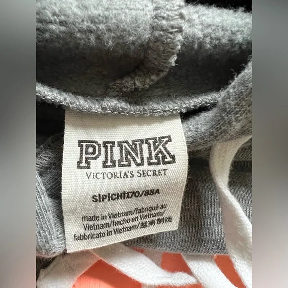 PINK Victoria’s Secret Cropped Hoodie Gray Neon Logo Size S - Picture 9 of 9